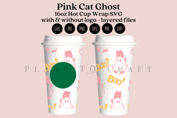Pink Cat Ghost Halloween Graphics & Tumbler Wraps